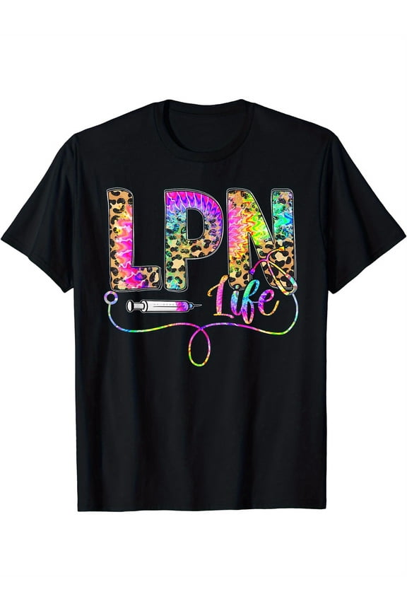 Soft & Breathable 100% Cotton Nurse Life T-Shirt for Women - Black with Leopard Print LPN Design, Short Sleeves, Crew Neck - Ideal for Work, Casual Outings & More, Casual Wear Tee|Leopard Print