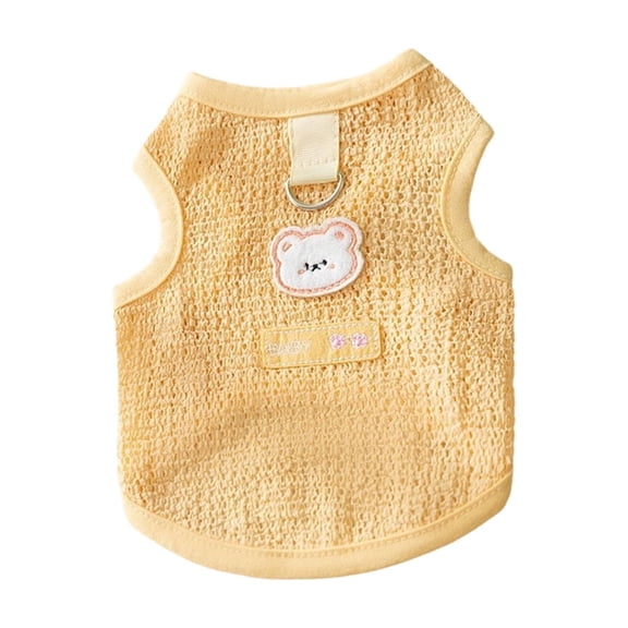 Soft Breathable Cat Vest, Cute Casual Pet Apparel, Yellow Bear Pattern Hollow Out Sleeveless Cat Shirt, Elastic Easy to Wear for Small Medium Large Dogs Cats Daily Wear Outdoor XXL