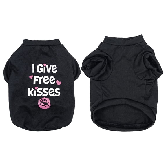 Soft Breathable Cotton Dog Shirt 'I Give Free Kisses' Printed Sleeveless Pet Vest Dog T-Shirt Cute Sweatshirt T Shirts Gift For Small Medium Large Dogs Girl Boy Puppy,L,Black