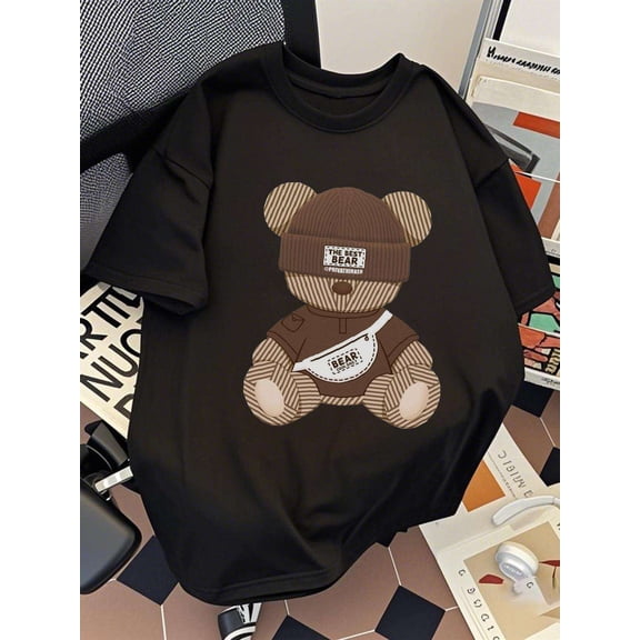 Soft Breathable Everyday Shirt for Men, All-Season Casual Top with Easy Care (Hand Wash) - Ideal Gift for Streetwear Enthusiasts, Graphic Bear Design, Highquality Print