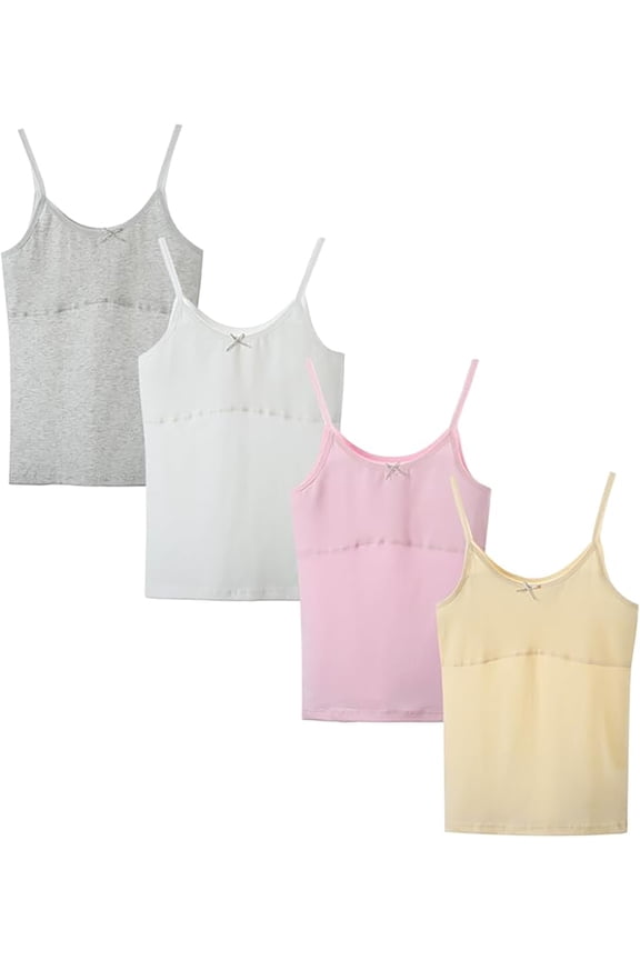Soft Breathable Girls Vest with Light Padding 4 Pack Teenage Girls Camisole Cotton Tank Tops Training Bras Kids Youth 7-14Y