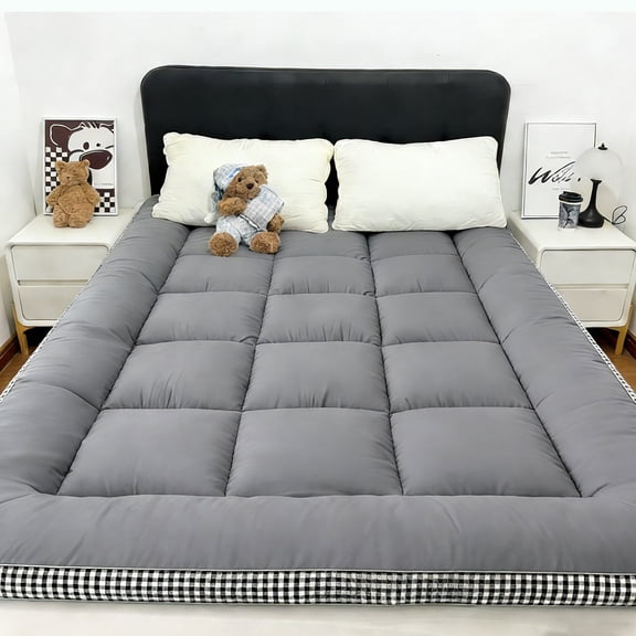 Soft Breathable Mattress Topper Cozy Mattress Pad, Plush Bubble Fiber Filling Folding Roll Up Mattress Sleeping Pad, Multiple Color Options, Bed Mattress Pad for Comfortable Sleep