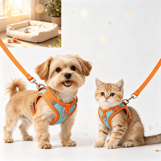 Reflective Escape-Proof Harness & Leash Set, Breathable Mesh Vest for Cats & Small Dogs, L:9-15 lb