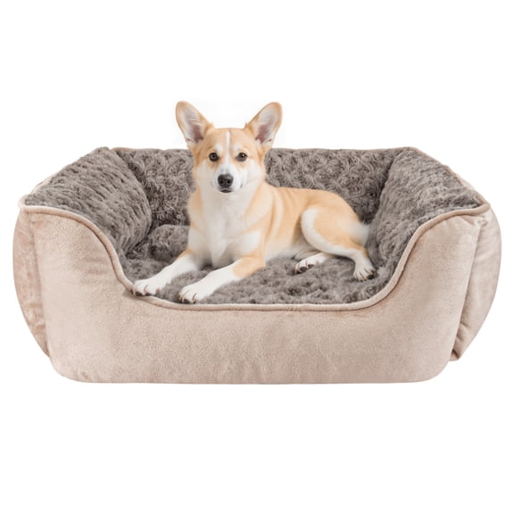 Rectangle Dog Bed for Large Medium Small Dogs, Soft Breathable Puppy & Pet Cuddler with Washable Orthopedic Sofa Bed, Durable Calming Dog Bed with Anti-Slip Bottom, Beige, 30"x24"x9"