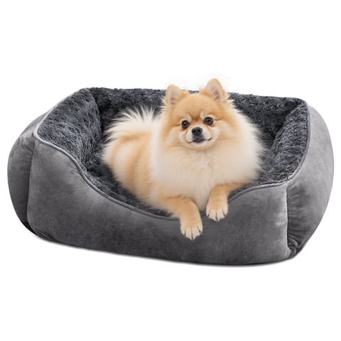 Rectangle Dog Bed for Large Medium Small Dogs, Soft Breathable Puppy & Pet Cuddler with Washable  Sofa Bed, Durable Calming Dog Bed with Anti-Slip Bottom, Gray, 20"x19"x6"