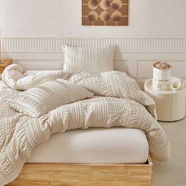Soft Breathable Striped Textured Duvet Cover Bedding Khaki Queen Size