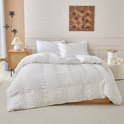 Soft Breathable Striped Textured Duvet Cover Bedding White King Size