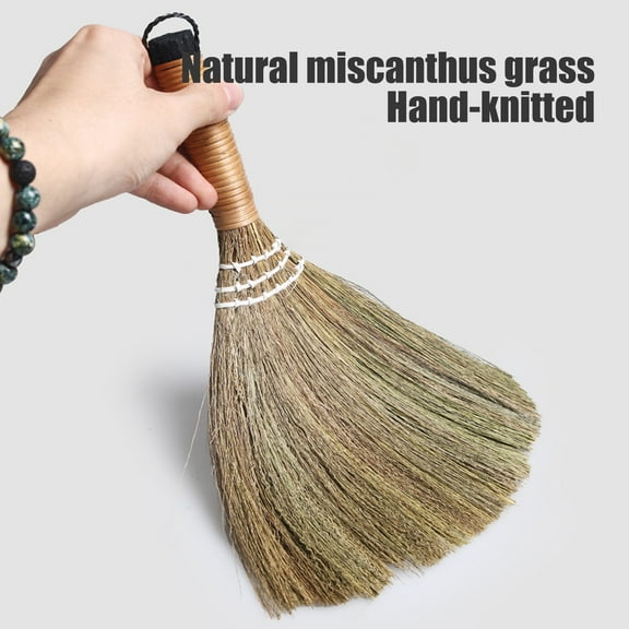 Soft Bristle Broom, Asian Straw Broom Natural Whisk Sweeping Broom, Household Cleaning Tools, Mini Broom Brush Short Handle Broom for Kids Cleaning Home Decoration, 12.2in