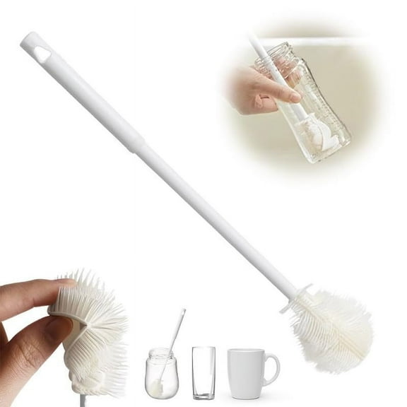 Soft Bristle Silicone Cup Brush, 360° Flexible Silicone Bottle Brush with Long Handle, Water Bottle Cleaner for Narrow Neck Containers, Lid Cleaning Home Decor Gifts(12.4'',1Pcs)
