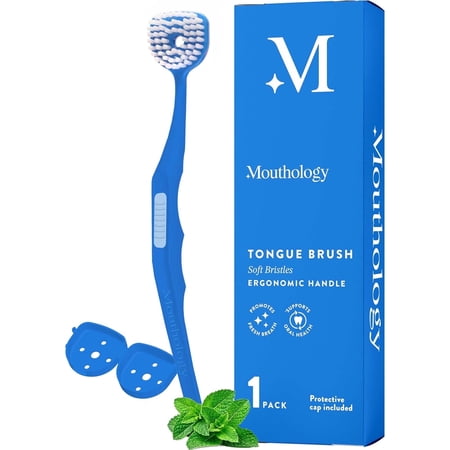 Soft Bristle Tongue Brush for Adults (1 pack), Ergonomic Handle with Protective Cap, Freshens Breath & Improves Oral Hygiene