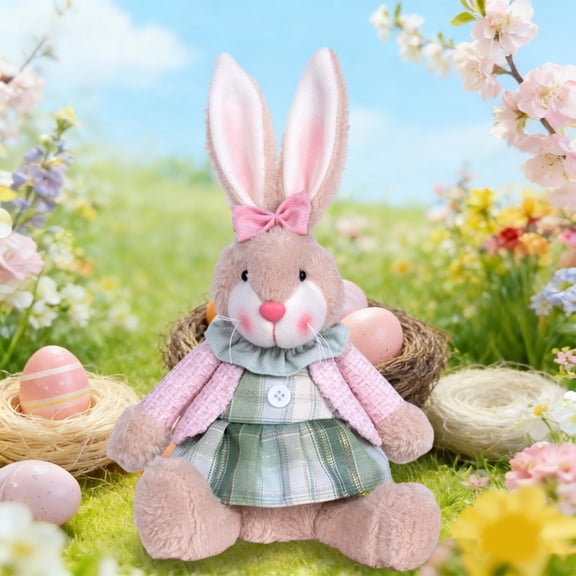 Soft Brown Bunny Doll Fabric Rabbit Ornament Cute Easter Bunny Plush for Bedroom Shelf Couch Spring Indoor Rabbit Decor