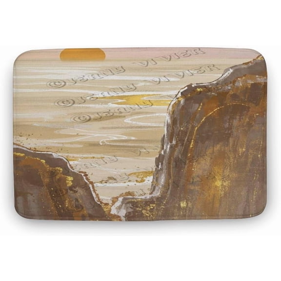 Soft Brown and Gold Decor Mountain Bathroom Rug 20x32 Inches Non-Slip Low Profile Bath Mat, Machine Washable for Bathroom Floor