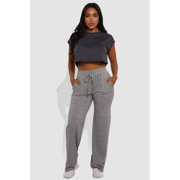Soft Brushed Classic Drawstring Straight Leg Sweatpants - Light Heather Gray