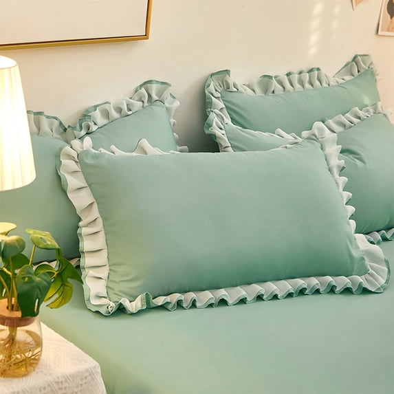 Soft Brushed Fabric Ruffle Pillowcase Envelope Closure Bedroom Linen Polyester Standard Size 1 Piece