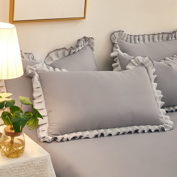 Soft Brushed Fabric Ruffle Pillowcase Envelope Closure Bedroom Linen Polyester Standard Size 1 Piece