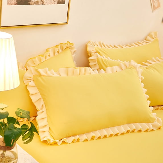 Soft Brushed Fabric Ruffle Pillowcase Envelope Closure Bedroom Linen Polyester Standard Size 1 Piece