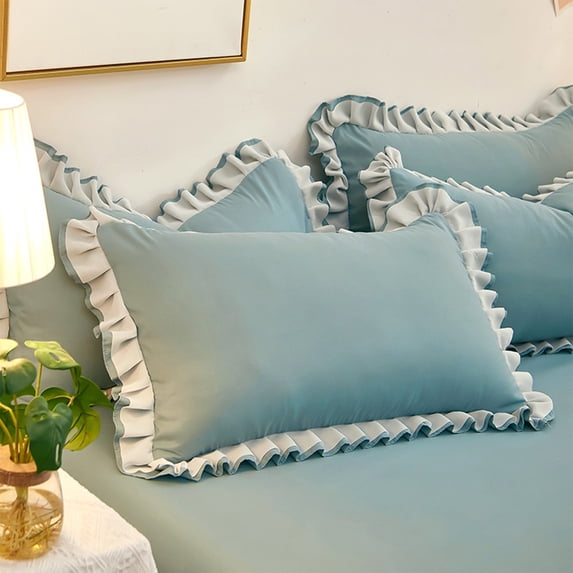 Soft Brushed Fabric Ruffle Pillowcase Envelope Closure Bedroom Linen Polyester Standard Size 1 Piece