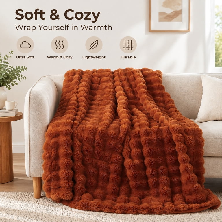 Pelt Throwing Soft Bubble Faux Fur Throw Blanket, 50