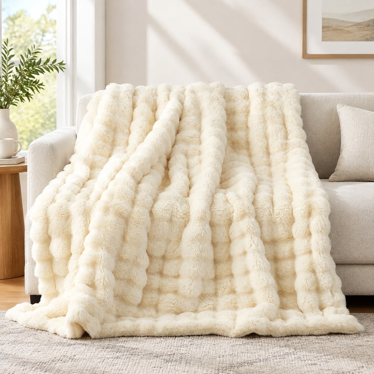 Pelt Throwing Soft Bubble Faux Fur Throw Blanket, 50