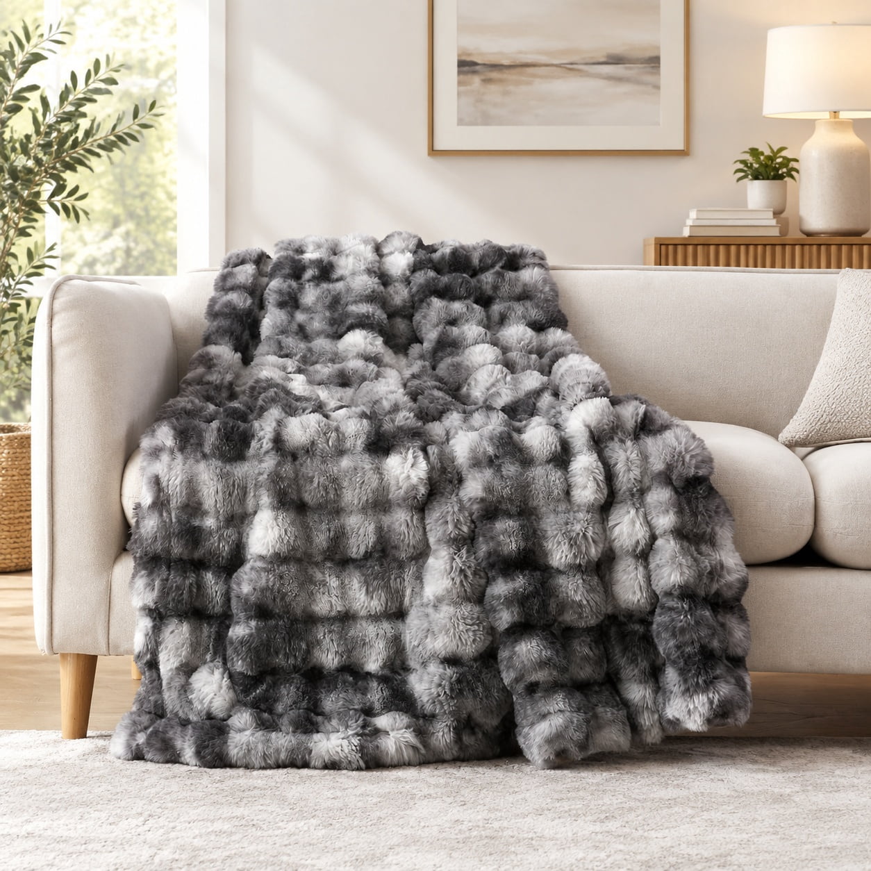 Pelt Throwing Soft Bubble Faux Fur Throw Blanket, 50