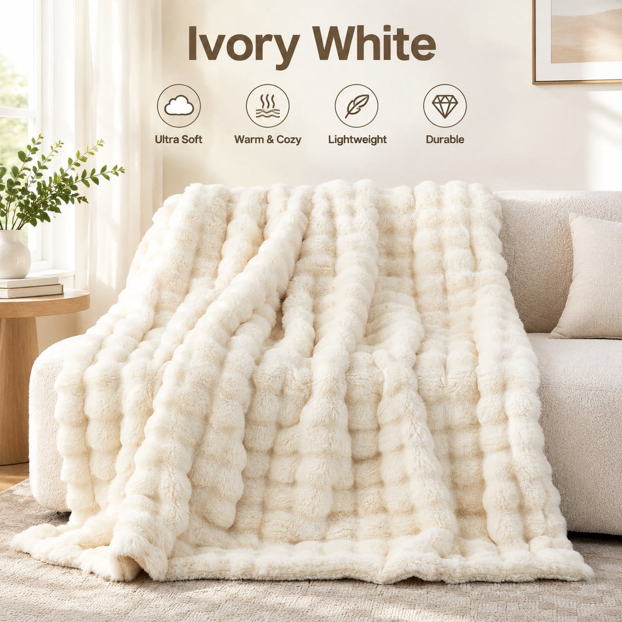Pelt Throwing Soft Bubble Faux Fur Throw Blanket, 60