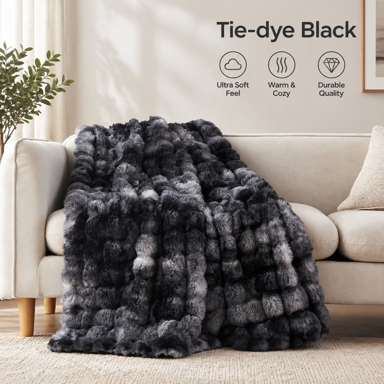 Pelt Throwing Soft Bubble Faux Fur Throw Blanket, 60