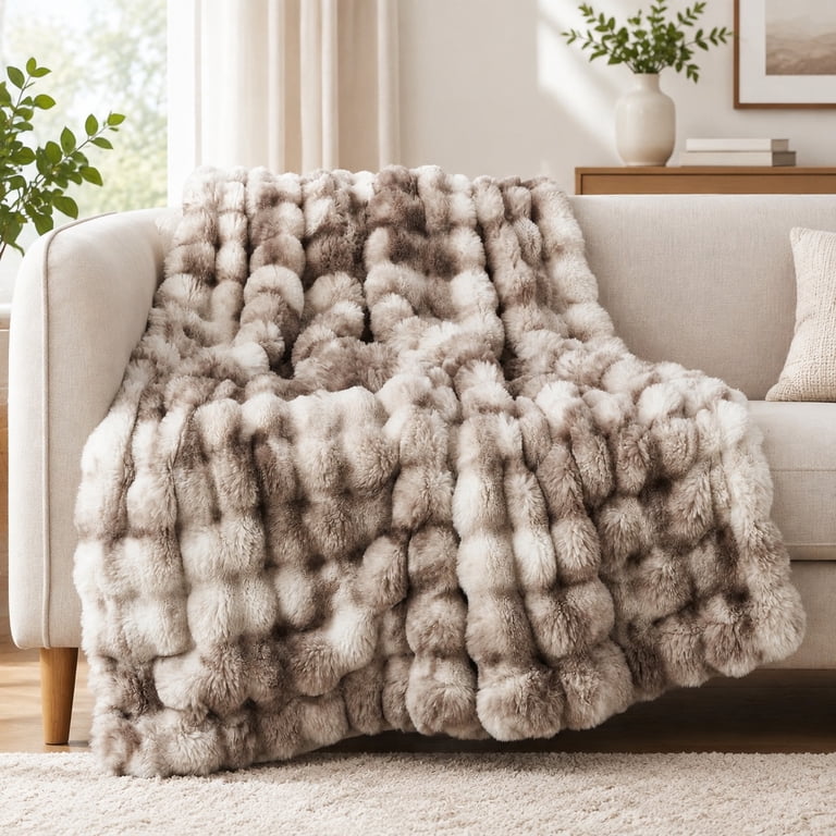Pelt Throwing Soft Bubble Faux Fur Throw Blanket, 60
