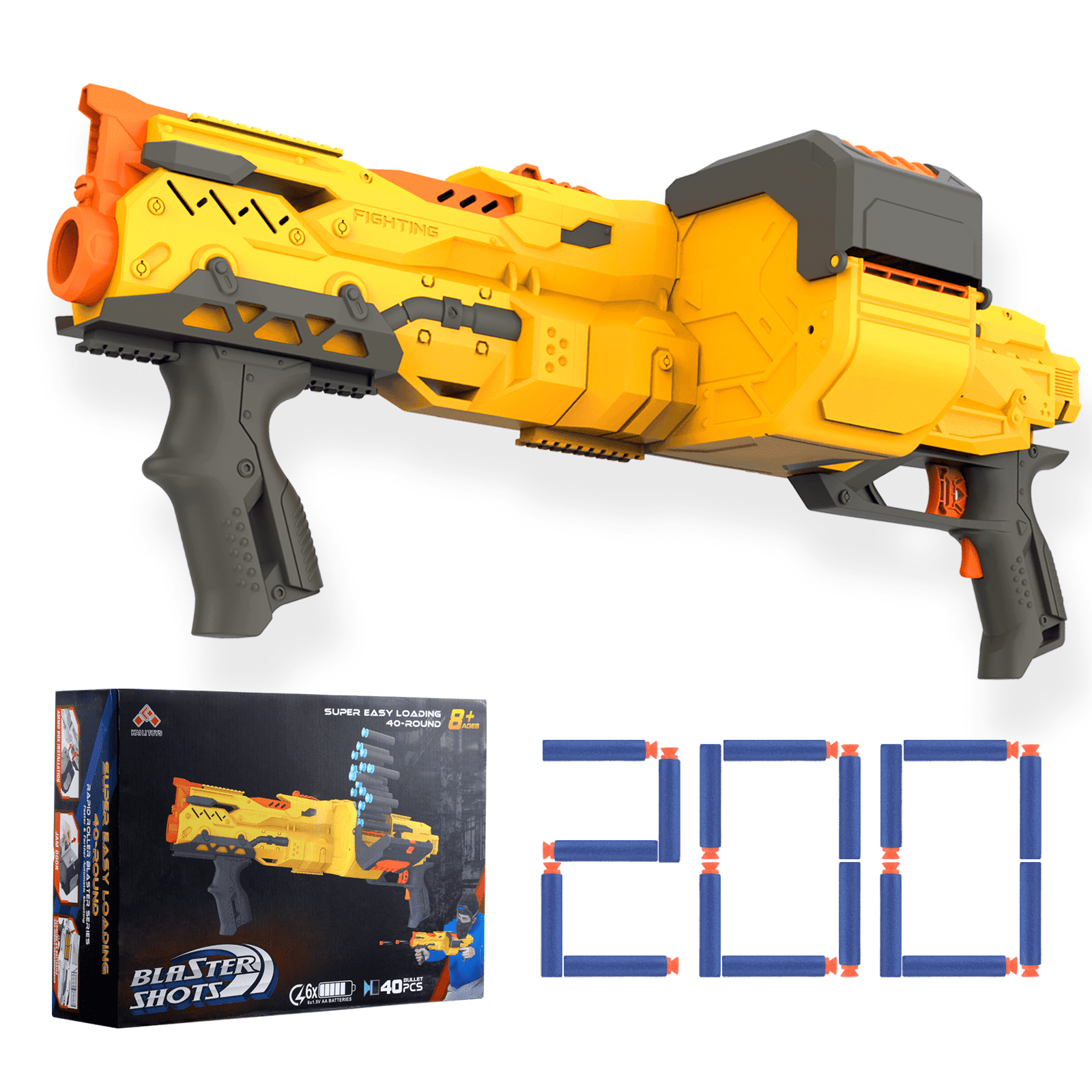 Soft Bullet Toy Blaster with 200 Darts, Battery-Powered Toy Foam Blasters & Blasters, Electric Blaster Toy Blaster for 8 9 10+ Years Old Boys, Motorized Blaster Blasters and 200 Foam Bullets
