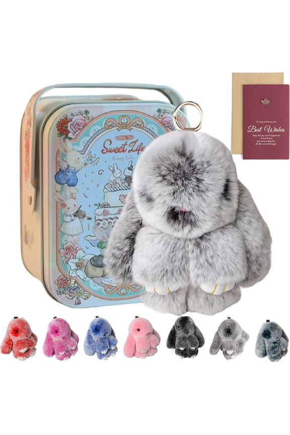 Soft Bunny Charms, bunny lulu keychain with Tin, Handmade Soft Bunny, Easter Fluffy Lop-Ear Rabbit Purse Charm for Girls
