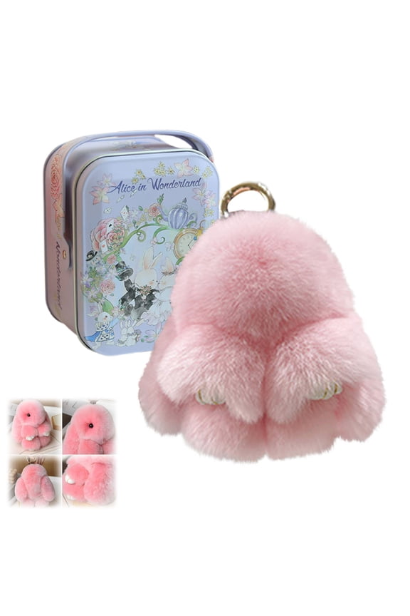Soft Bunny Keychain 5.8 Inches, Cute Lulu Plush Rabbit Charm with Tin Box, Fluffy Stuffed Animal Keyring for Bags Backpack Purse, 10 Colors Easter Gift for Women Girls(1PC,Pink)