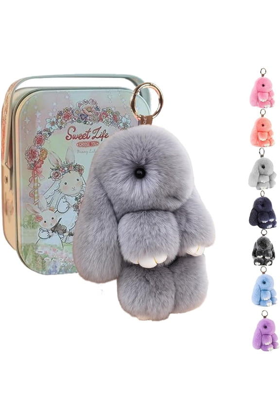 Soft Bunny Keychain,Cute Lulu Keychain with Tin，Handmade Soft Pompom Charms for Bags