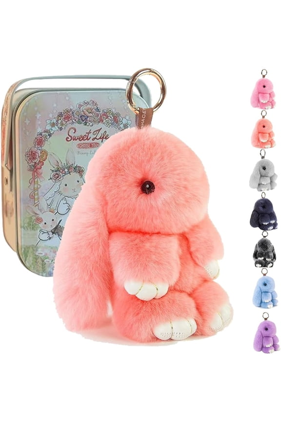 Soft Bunny Keychain,Cute Lulu Keychain with Tin,Handmade Soft Pompom Charms for Bags