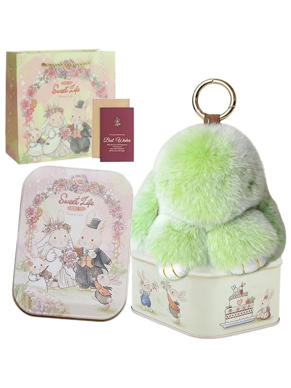 Soft Bunny Keychain Keychain with Tin, Official Style Original Plush Keychain for Bags, Keys, and Easter Baskets