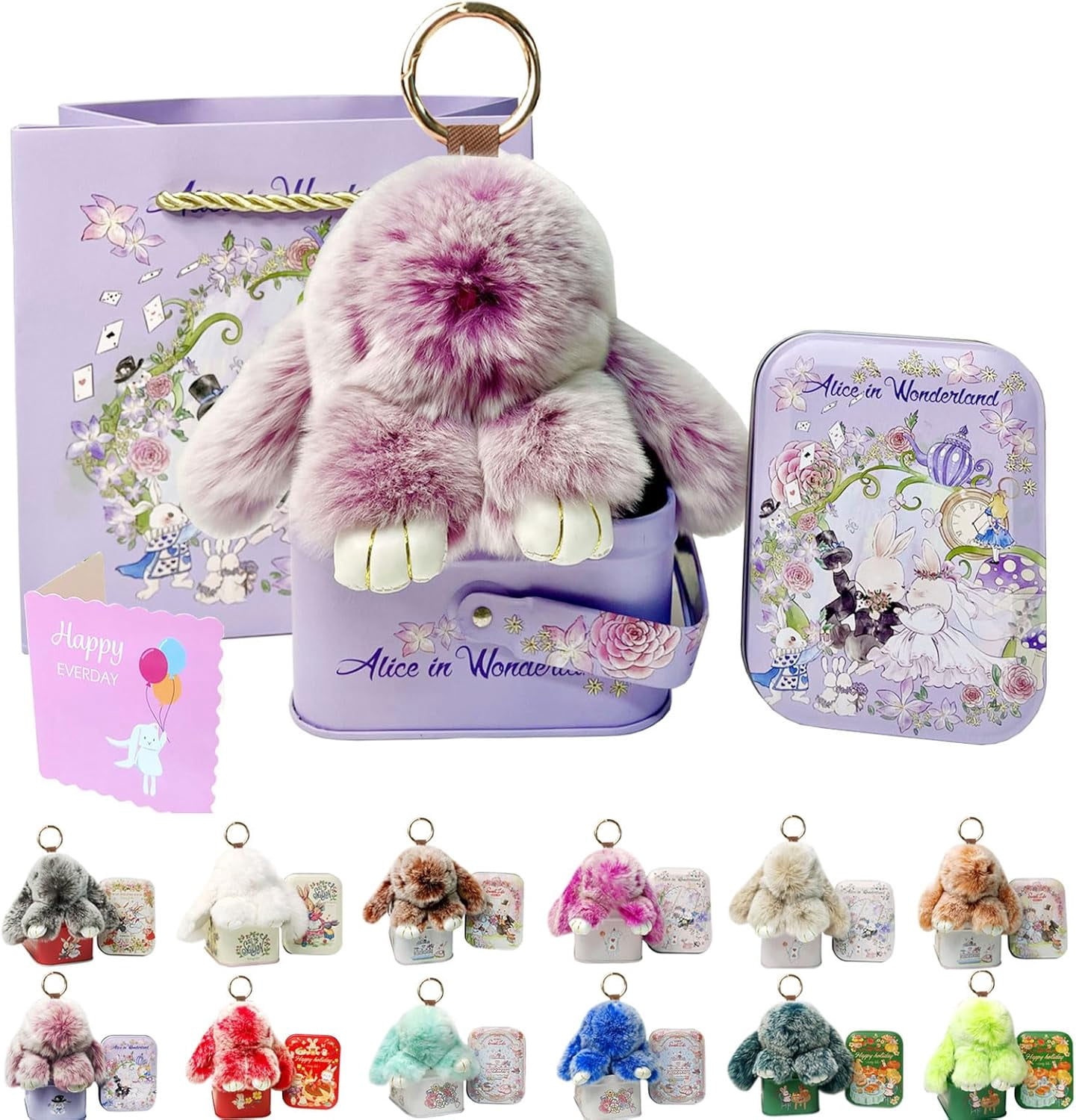 Soft Bunny Keychain with Tin,Cute Easter Gift Plush Keychain for ...