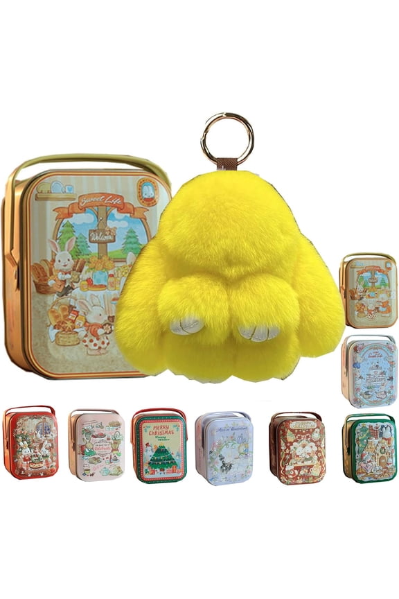 Soft Bunny Keychain with Tin,Cute Easter Gift Plush Keychain for Backpack,Bag Charm Gift Key Chain (Yellow)