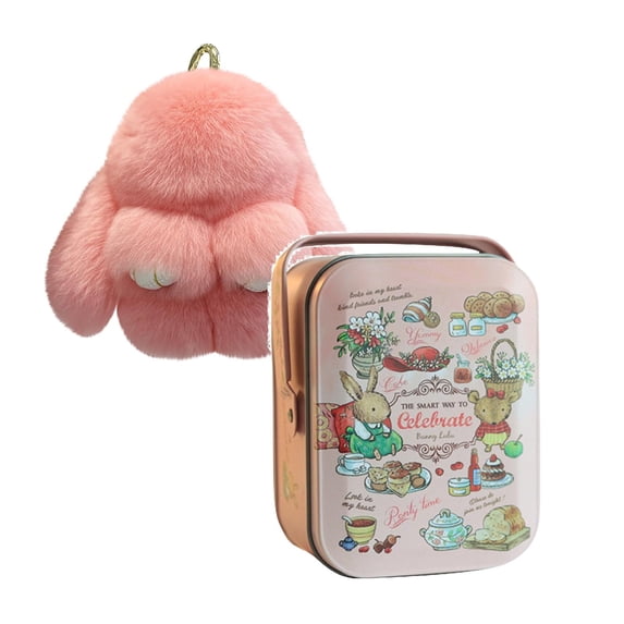 Soft Bunny Keychain with Tin,Cute Easter Gift Plush Keychain for Backpack,Bag Charm Gift Key Chain