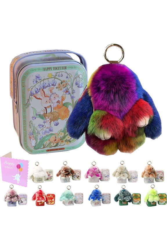 Soft Bunny Keychain with Tin,Cute Easter Gift Plush Keychain for Backpack,Bag Charm Gift Key Chain