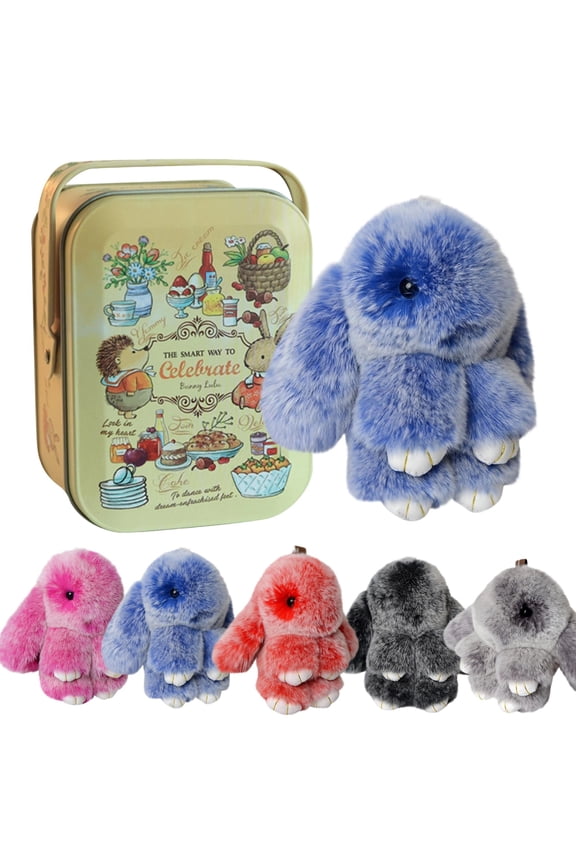 Soft Bunny Keychain with Tin,Cute Easter Gift Plush Keychain for Backpack,Bag Charm Gift Key Chain