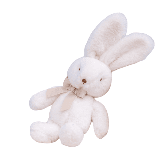 Soft Bunny Plush Toy Cute Pink Rabbit Animal Figurine High-Quality Short Cotton Material Portable Comfort Animal Doll for Home Decor Car Travel Camping Sleepovers White