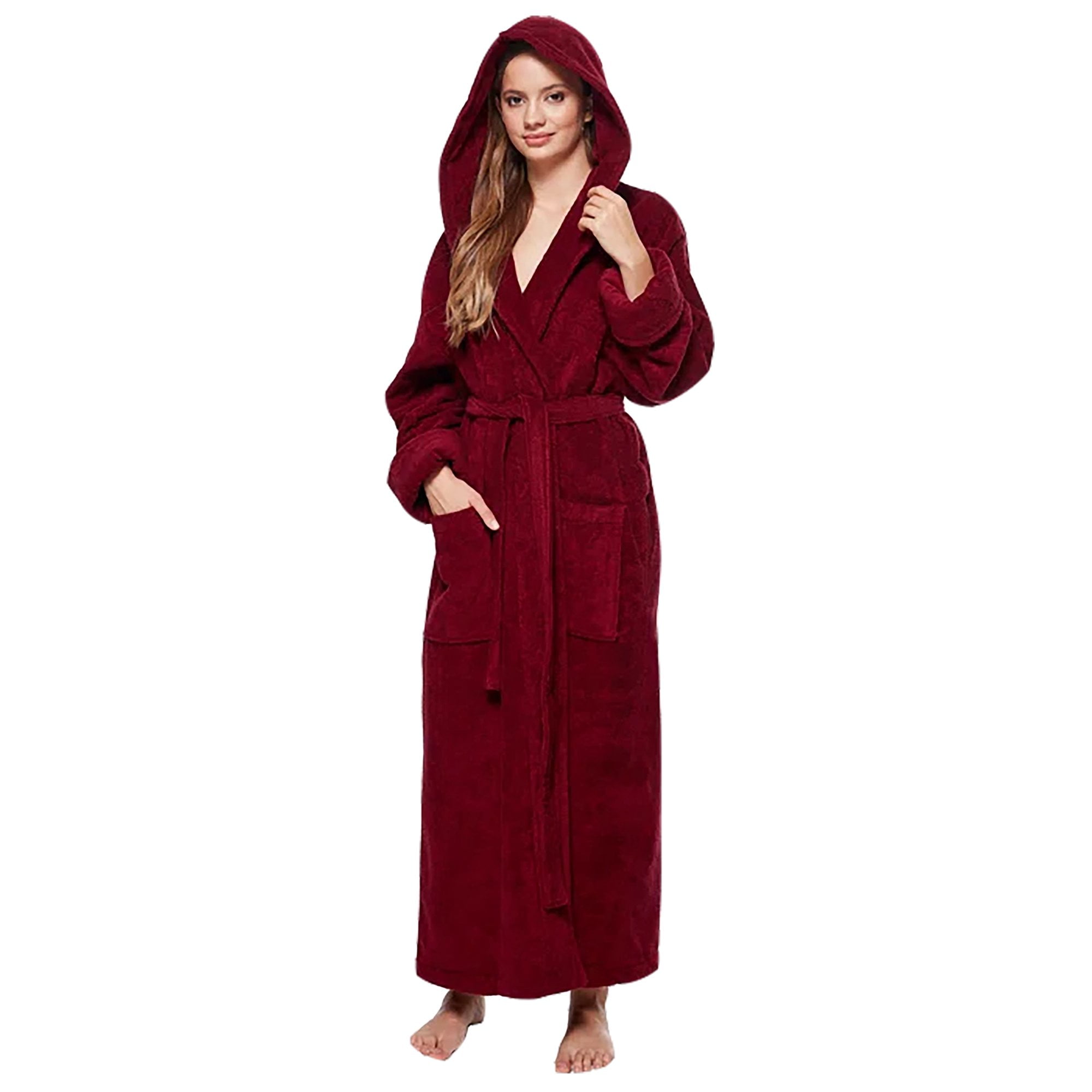 bigiyin Burgundy Winter Pajamas Dressing Gown Fleece Dressing Gown Winter  Women's Dressing Gown Bathrobe - Trendyol