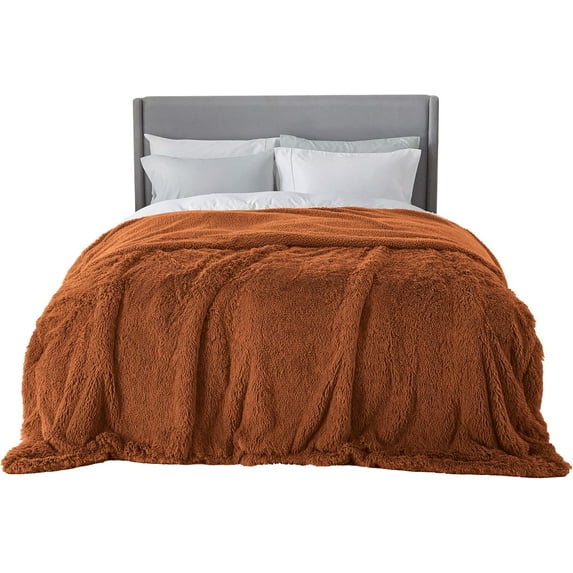 Soft Burnt Orange Blankets Queen Size for Bed, Fluffy Fuzzy Blankets for Full Queen Bed, Cozy Plush Sherpa Fleece Faux Fur Blanket for Winter, Thick Warm Blanket Gifts for Women, Men, 90x90
