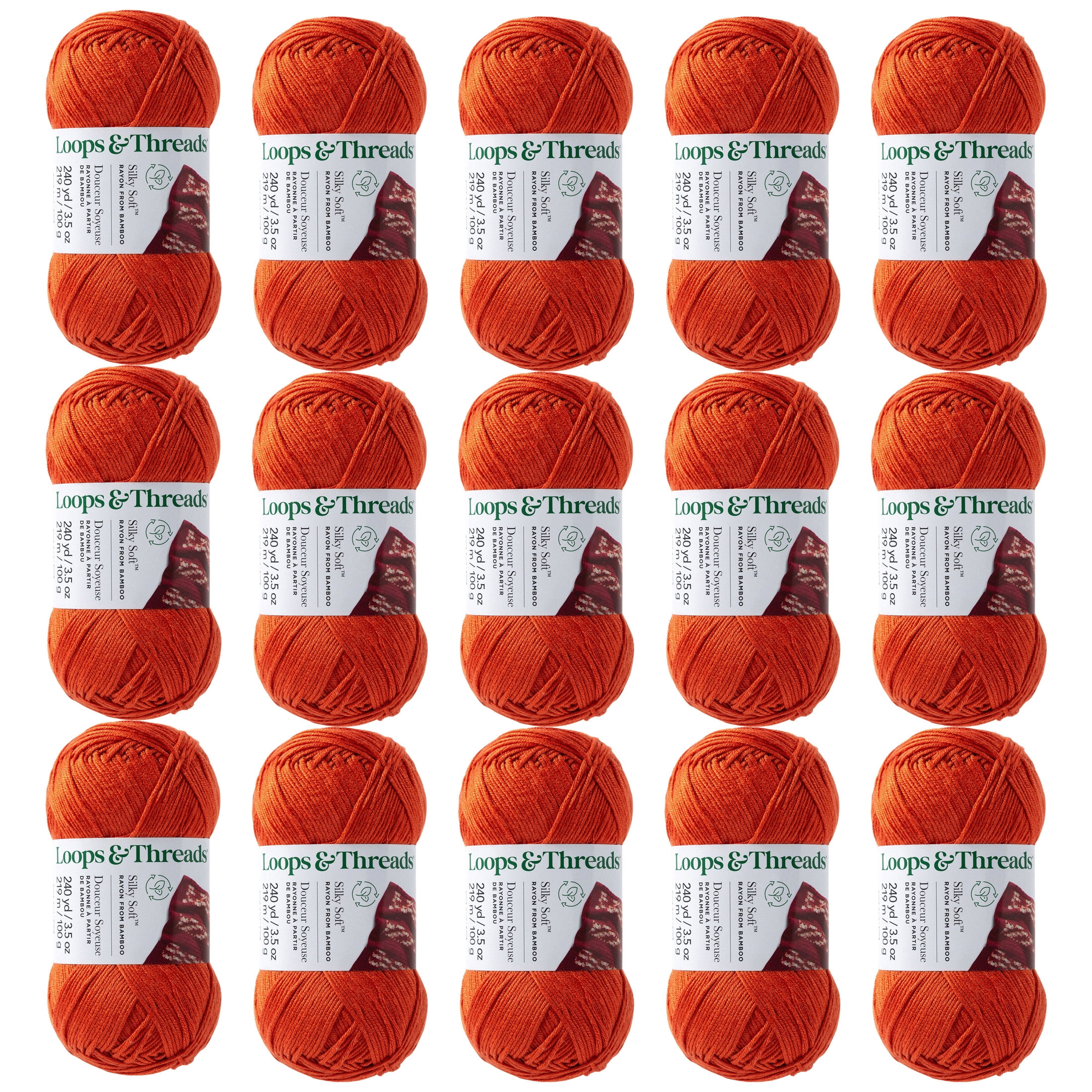 Loops & Threads Soft Burnt Orange Silky Soft Yarn - Light Weight Yarn for Knitting, Crochet, Weaving, Arts & Crafts, 15 Pack