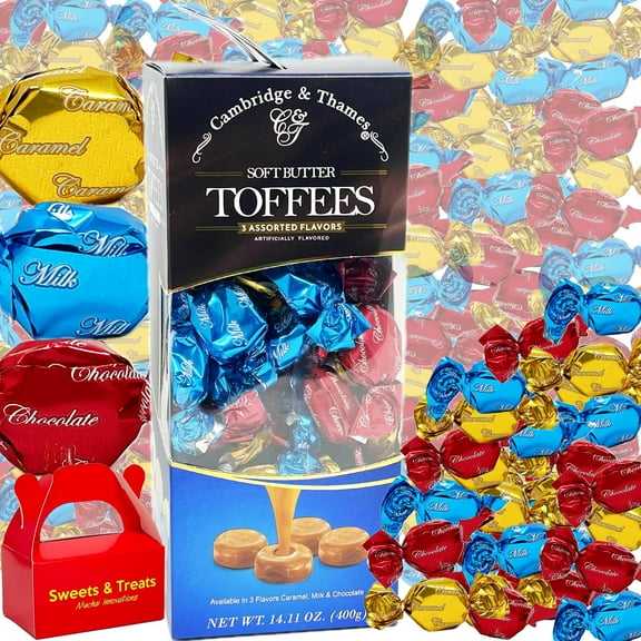 Soft Butter Toffee Candy | Assorted Flavor Chewy Caramel Milk & Creamy Chocolate | Individually Foil Wrapped Candy - Luxurious Gift Box
