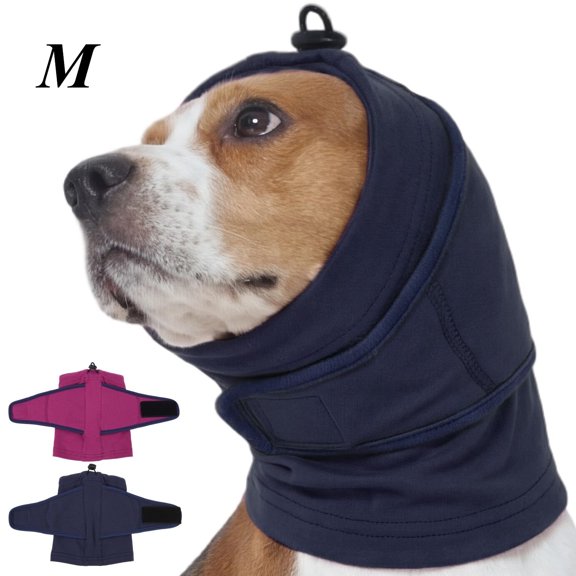 Soft Calming Dog Ear Wrap Hoodie, 3 Layer Noise Reduction Sound Proof Pet Snood for Fireworks Bath Grooming, Adjustable Cotton Ear Protection Cover S/M/L