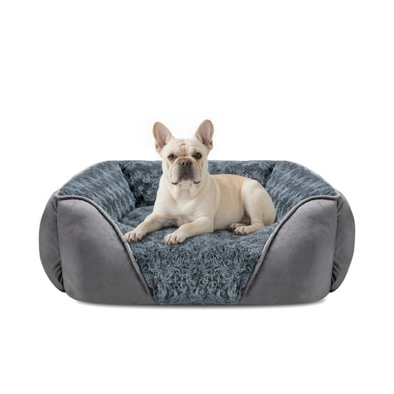 Soft Calming Sleeping Puppy Bed, Rectangle Washable Orthopedic Dog Bed, Large Dog Bed for Large Medium Small Dogs, Durable Pet Cuddler with Anti-Slip Bottom, Gray, 30inch