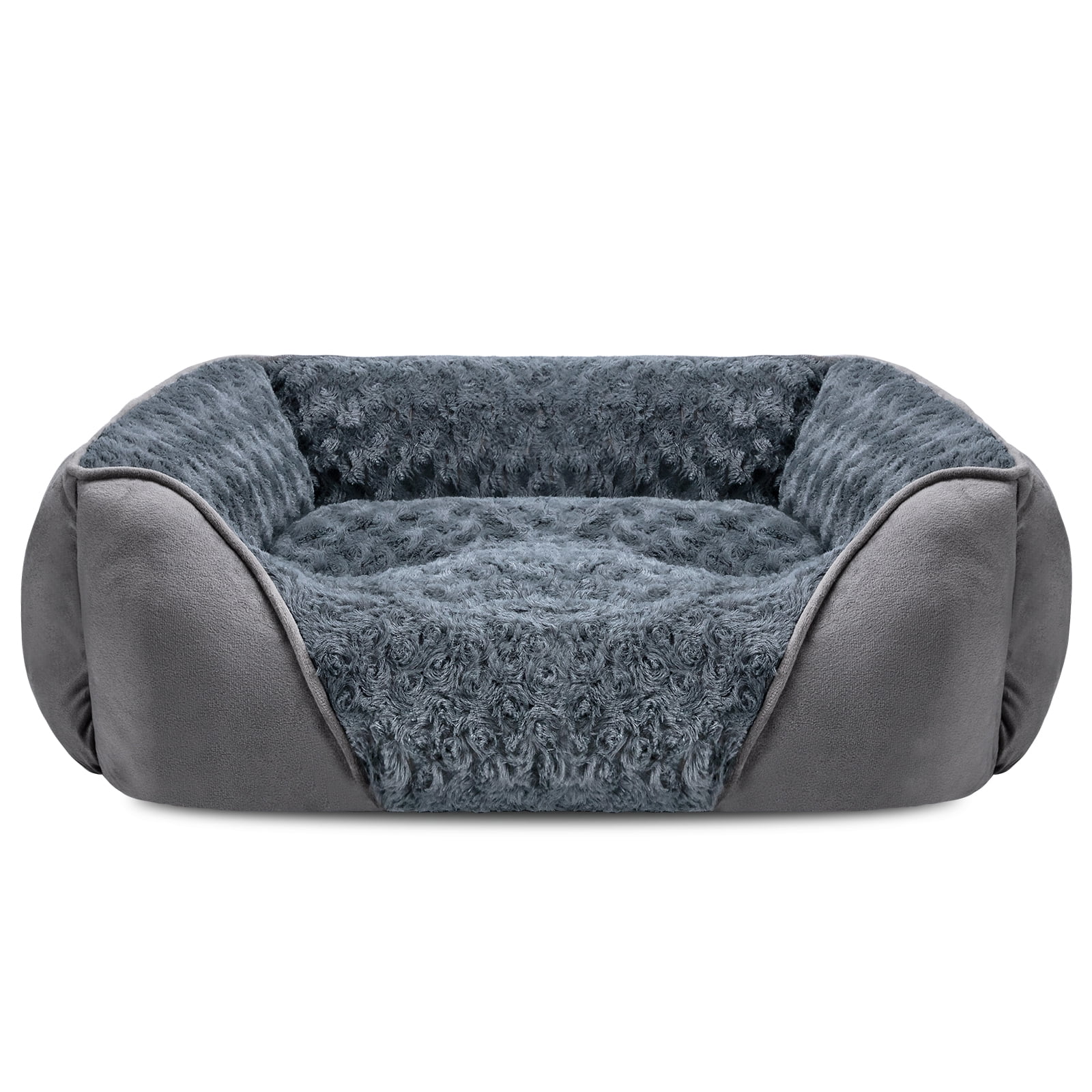Soft Calming Sleeping Puppy Bed, Rectangle Washable Orthopedic Dog Bed, Large Dog Bed for Large Medium Small Dogs, Durable Pet Cuddler with Anti-Slip Bottom, Gray, 20inch