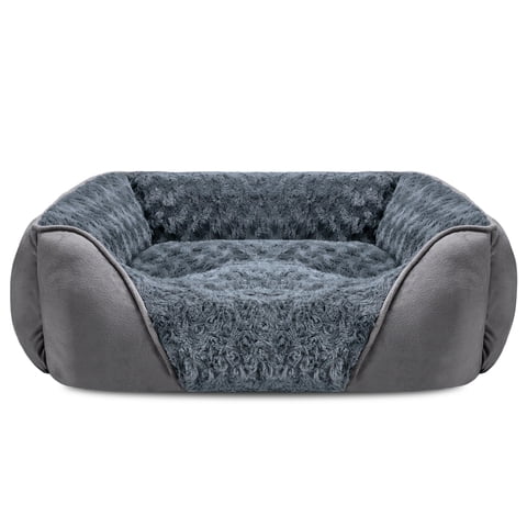 Soft Calming Sleeping Puppy Bed, Rectangle Washable Orthopedic Dog Bed, Large Dog Bed for Large Medium Small Dogs, Durable Pet Cuddler with Anti-Slip Bottom, Gray, 20inch