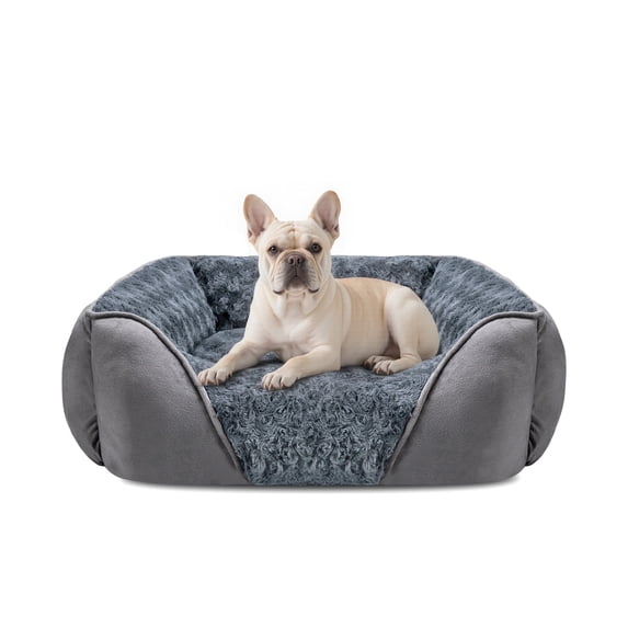 Soft Calming Sleeping Puppy Bed, Rectangle Washable Orthopedic Dog Bed, Large Dog Bed for Large Medium Small Dogs, Durable Pet Cuddler with Anti-Slip Bottom, Gray, 20inch