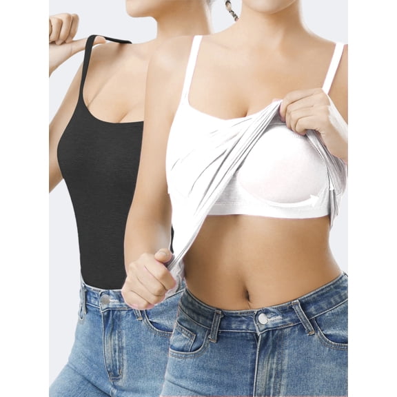 2 Pack Women'S Tank Tops With Built-in Bra Comfortable and Breathable, Suitable for Both Outer and Inner Wear With thin Spaghetti Straps XL