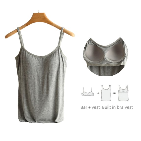 Women'S Tank Tops With Built-in Bra Comfortable and Breathable, Suitable for Both Outer and Inner Wear With thin Spaghetti Straps Grey XL